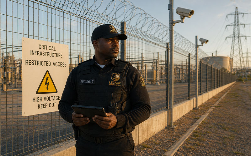 Legacy Protection Services critical infrastructure security team protecting power plants and essential facilities